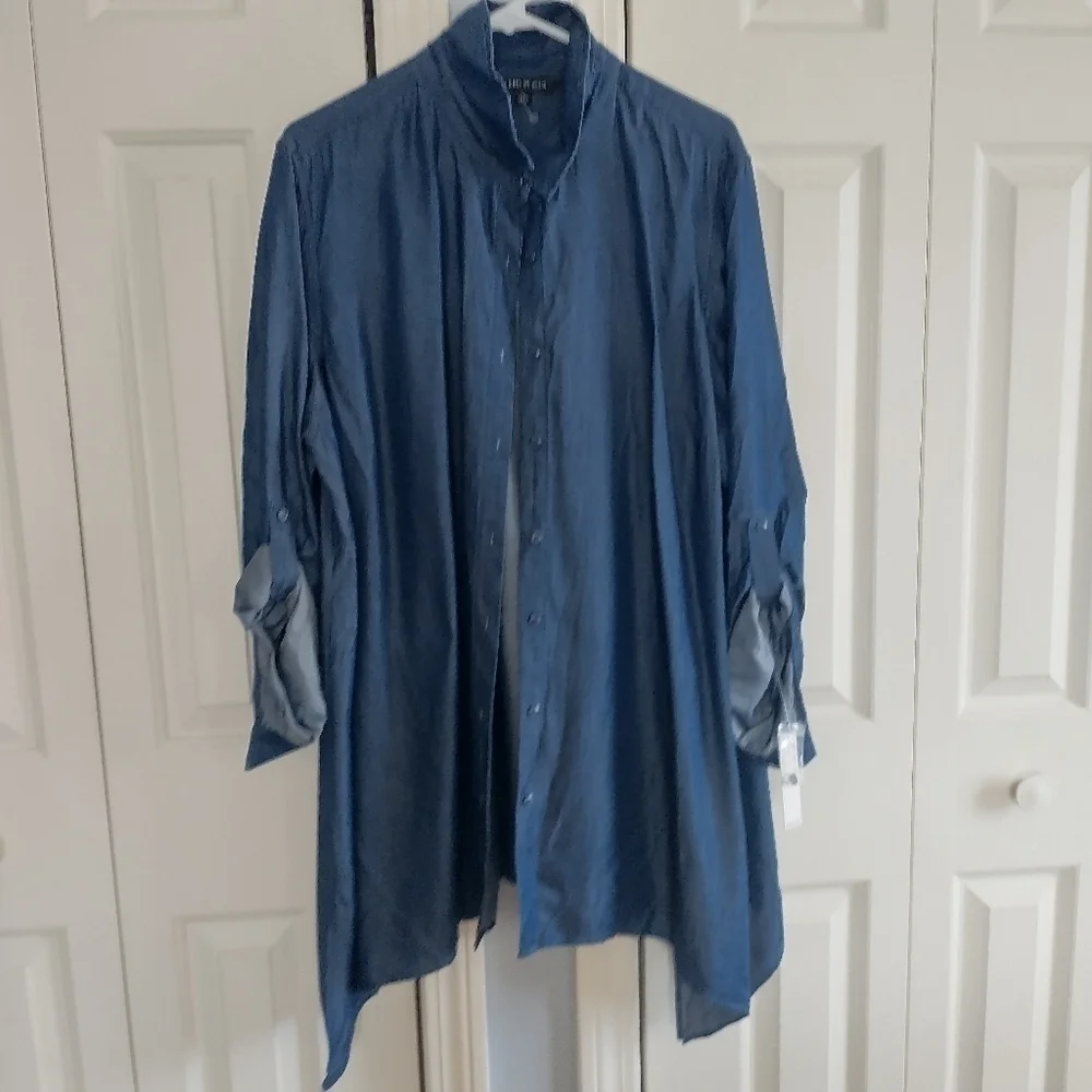 Zac & Rachel Woman's Shark Bite Hem Button Down Tunic Shirt 2X - Picture 14 of 14